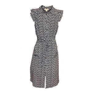 Monteau Navy Blue White Floral Summer Dress Women Size Medium Pocket Knee Length